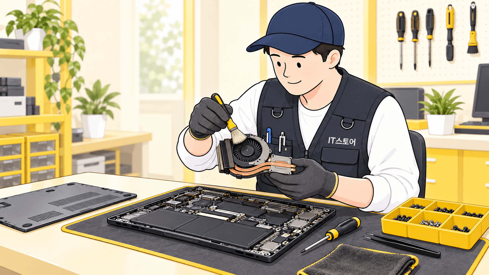 노트북 쿨링팬 청소 서비스 일러스트